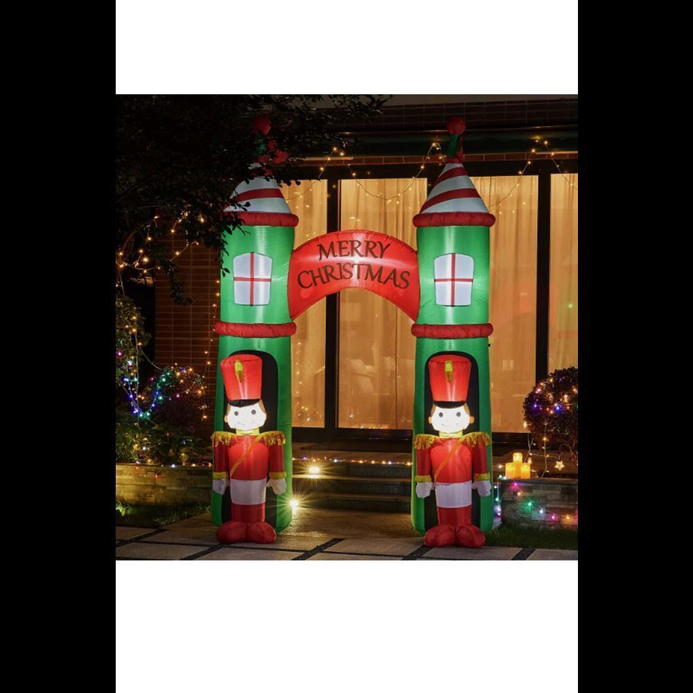 Glitzhome 10FT LED Lighted Arch Gate with Soldiers Inflatable Garden